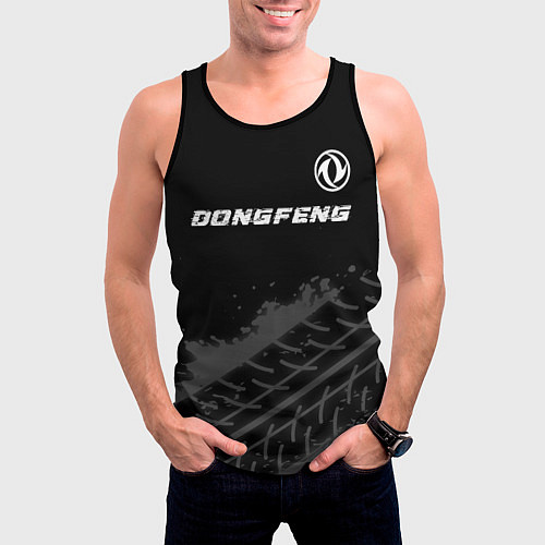 Мужская майка без рукавов Dongfeng Speed на темном фоне со следами шин / 3D-Черный – фото 3