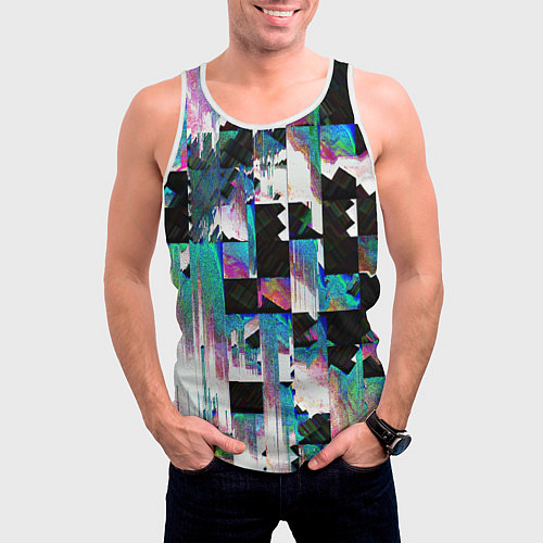 Мужская майка без рукавов Glitch Abstract squares Глитч Абстрактные квадраты / 3D-Белый – фото 3