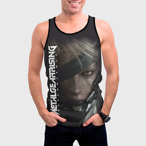 Мужская майка без рукавов Metal gear rising - Райден / 3D-Черный – фото 3