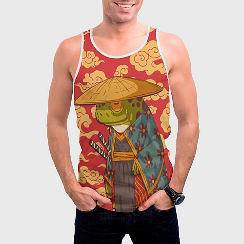 Мужская майка без рукавов Старая самурайская лягуха / 3D-Белый – фото 3