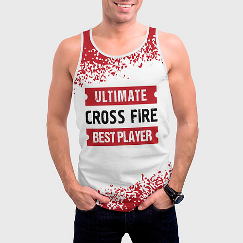 Мужская майка без рукавов Cross Fire: красные таблички Best Player и Ultimat / 3D-Белый – фото 3