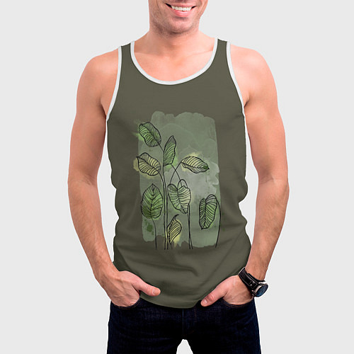 Мужская майка без рукавов Нежные акварельные листья / 3D-Белый – фото 3