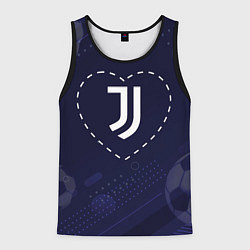 Майка-безрукавка мужская Лого Juventus в сердечке на фоне мячей, цвет: 3D-черный