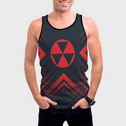Майка-безрукавка мужская Красный Символ Fallout на темном фоне со стрелками, цвет: 3D-черный — фото 2