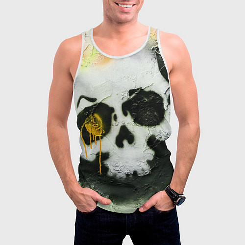 Мужская майка без рукавов Череп на поверхности в красках - Жёлтый / 3D-Белый – фото 3