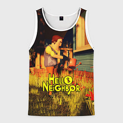 Майка-безрукавка мужская Hello Neighbor Привет сосед Сосед поливает, цвет: 3D-белый