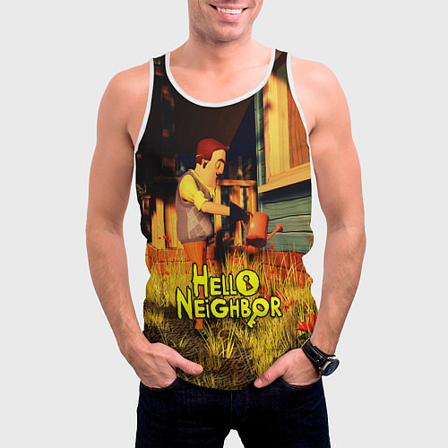 Мужская майка без рукавов Hello Neighbor Привет сосед Сосед поливает / 3D-Белый – фото 3