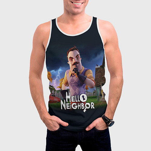 Мужская майка без рукавов Hello Neighbor игра Привет сосед / 3D-Белый – фото 3