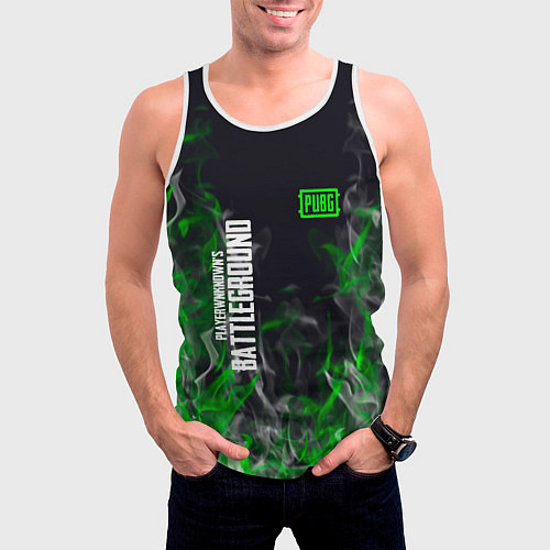 Мужская майка без рукавов Pubg - зелёное пламя / 3D-Белый – фото 3