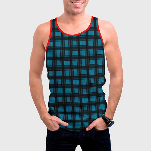 Мужская майка без рукавов Black and blue plaid / 3D-Красный – фото 3