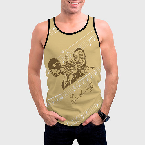 Мужская майка без рукавов Великий джазмен - Луис Армстронг / 3D-Черный – фото 3