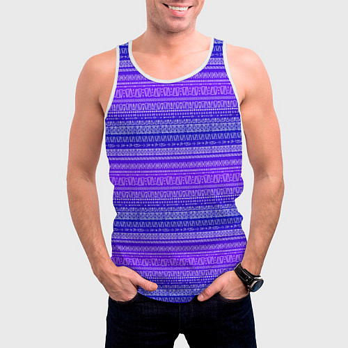 Мужская майка без рукавов Узор в стиле бохо на фиолетовом фоне / 3D-Белый – фото 3