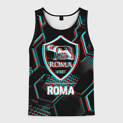 Майка-безрукавка мужская Roma FC в стиле Glitch на темном фоне, цвет: 3D-черный