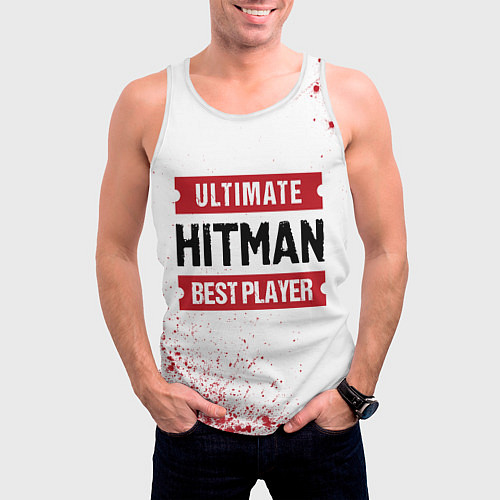 Мужская майка без рукавов Hitman: красные таблички Best Player и Ultimate / 3D-Белый – фото 3