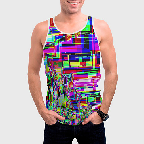 Мужская майка без рукавов Яркий авангардный глитч / 3D-Белый – фото 3
