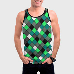 Майка-безрукавка мужская Геометрический узор в зеленых и черный тонах, цвет: 3D-черный — фото 2