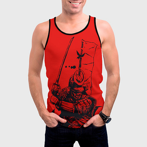 Мужская майка без рукавов Самурай на красном фоне / 3D-Черный – фото 3