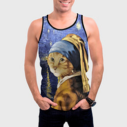 Майка-безрукавка мужская Прикол с котом: пародия картина, цвет: 3D-черный — фото 2