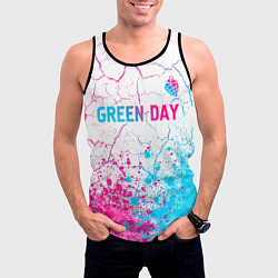 Майка-безрукавка мужская Green Day neon gradient style: символ сверху, цвет: 3D-черный — фото 2