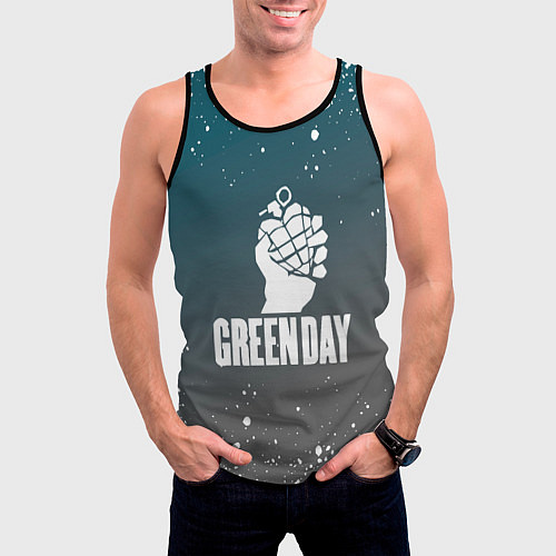 Мужская майка без рукавов Green day - брызги / 3D-Черный – фото 3