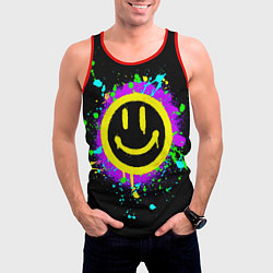 Майка-безрукавка мужская Смайлик - неоновые брызги, цвет: 3D-красный — фото 2