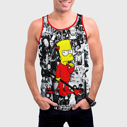 Майка-безрукавка мужская Барт Симпсон - чёрт на фоне своих подопечных, цвет: 3D-красный — фото 2