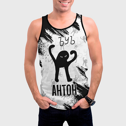 Мужская майка без рукавов Кот ъуъ Антон / 3D-Черный – фото 3