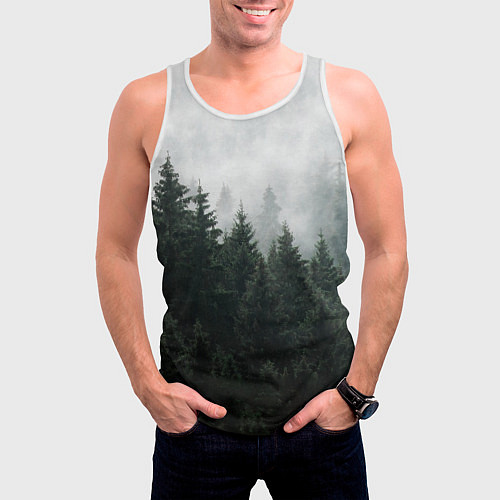 Мужская майка без рукавов Туманный хвойный лес / 3D-Белый – фото 3