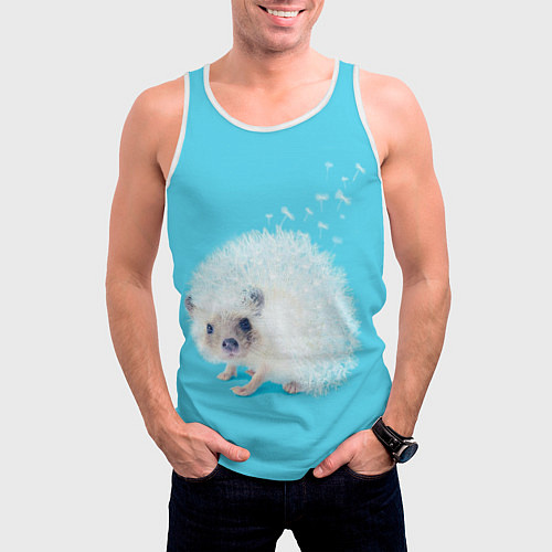 Мужская майка без рукавов Белый ежик одуванчик / 3D-Белый – фото 3
