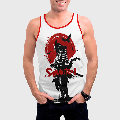 Мужская майка без рукавов Самурай и Красное Солнце / 3D-Красный – фото 3