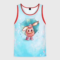Майка-безрукавка мужская Свинка под зонтиком в дождь, цвет: 3D-красный
