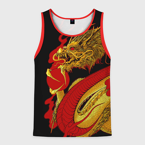 Мужская майка без рукавов Японский Золотой Дракон / 3D-Красный – фото 1