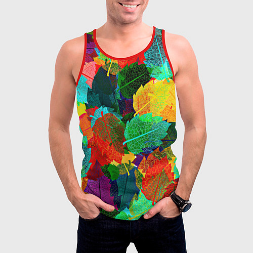 Мужская майка без рукавов Colored leaves / 3D-Красный – фото 3