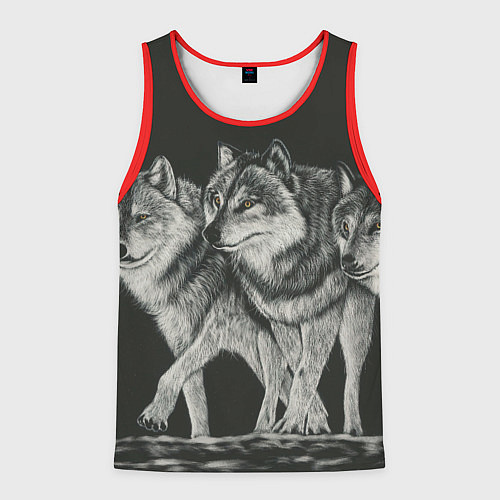 Мужская майка без рукавов Три волка / 3D-Красный – фото 1