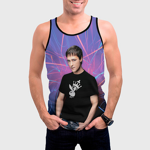 Мужская майка без рукавов Юрий Шатунов на неоновом фоне / 3D-Черный – фото 3