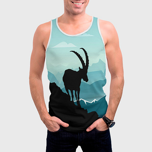 Мужская майка без рукавов Горный козел и горы / 3D-Белый – фото 3