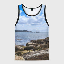 Майка-безрукавка мужская Парусник на горизонте океана, цвет: 3D-черный