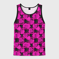 Майка-безрукавка мужская Black and pink hearts pattern on checkered, цвет: 3D-черный