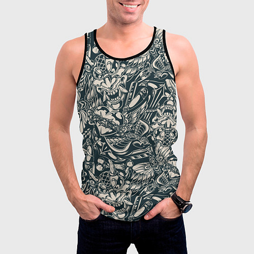 Мужская майка без рукавов Винтажные flash tatoo / 3D-Черный – фото 3