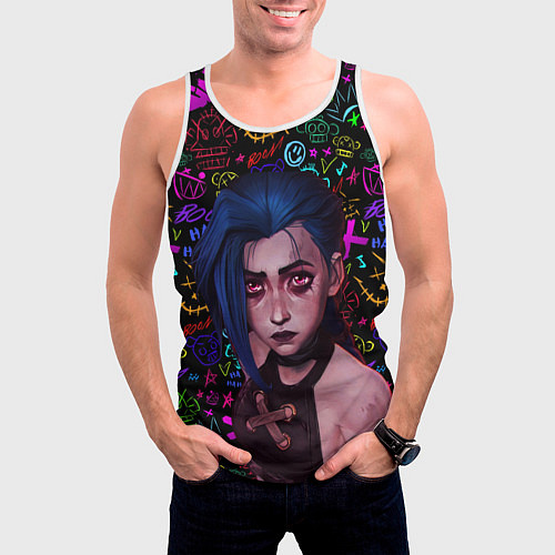 Мужская майка без рукавов Jinx: Джинкс Паудер / 3D-Белый – фото 3