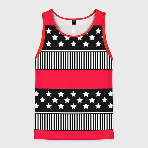 Мужская майка без рукавов Red and black pattern with stripes and stars / 3D-Красный – фото 1