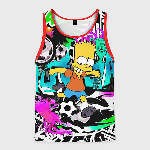 Мужская майка без рукавов Барт Симпсон - центр-форвард на фоне граффити / 3D-Красный – фото 1