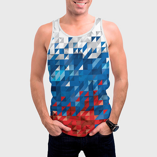 Мужская майка без рукавов Полигональный флаг России! / 3D-Белый – фото 3
