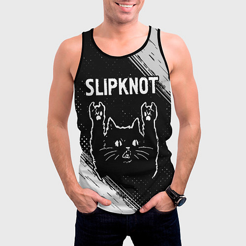 Мужская майка без рукавов Группа Slipknot и рок кот / 3D-Черный – фото 3