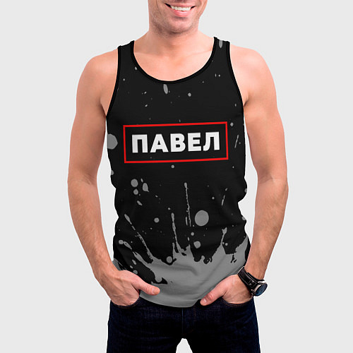 Мужская майка без рукавов Павел - в красной рамке на темном / 3D-Черный – фото 3