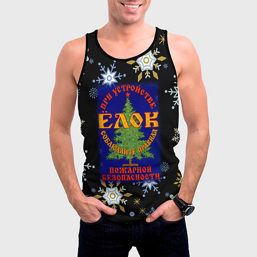 Мужская майка без рукавов Новый год пожарная безопасность / 3D-Черный – фото 3