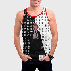 Майка-безрукавка мужская Макима - Иероглифы - Человек-бензопила, цвет: 3D-красный — фото 2