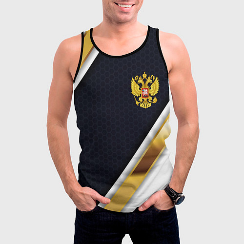 Мужская майка без рукавов Gold and white Russia / 3D-Черный – фото 3