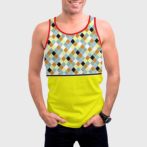Мужская майка без рукавов Желтый неоновый комбинированный узор / 3D-Красный – фото 3
