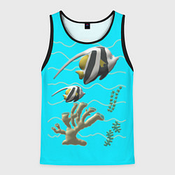 Майка-безрукавка мужская Подводный мир рыбки кораллы, цвет: 3D-черный